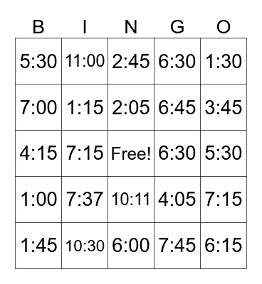 Telling time in Spanish Bingo Card