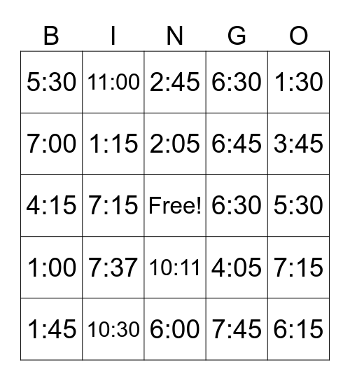 Telling time in Spanish Bingo Card