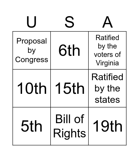 Amendment Bingo Card