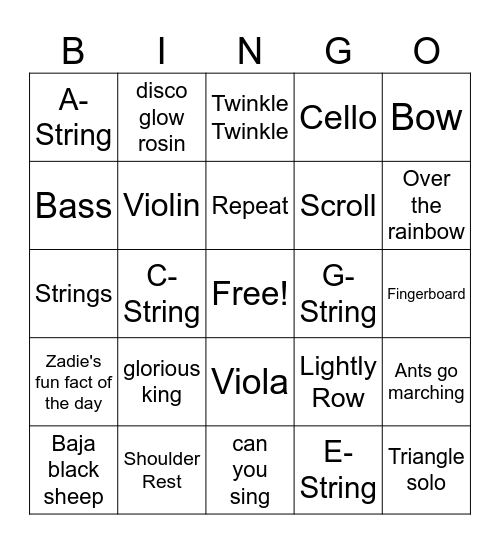 Scobee Strings Bingo Card
