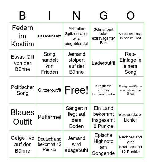 ESC 2026 Bingo Card