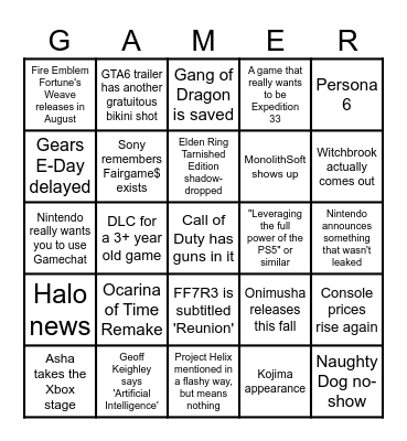 Summer Showcases Bingo Card