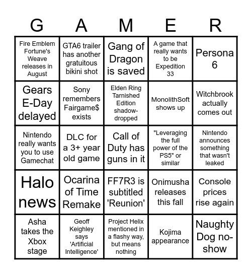 Summer Showcases Bingo Card