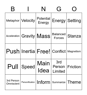 Science and ELA Bingo Card
