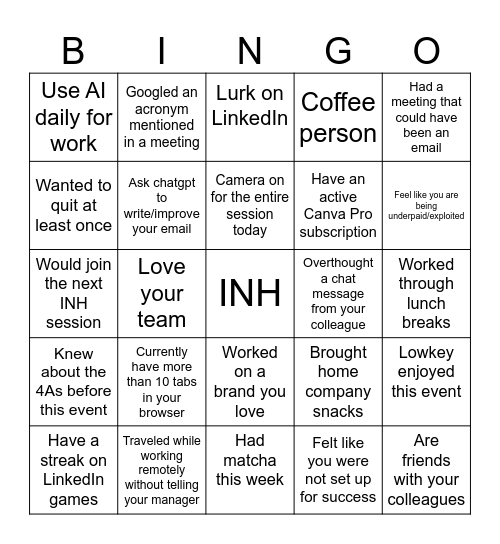 INH Bingo Card