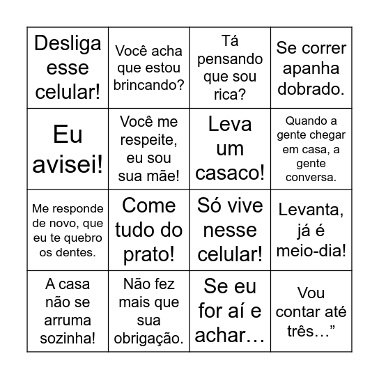 BINGO FRASES DA MÃE Bingo Card