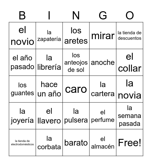 Chapter 7B vocabulary Bingo Card