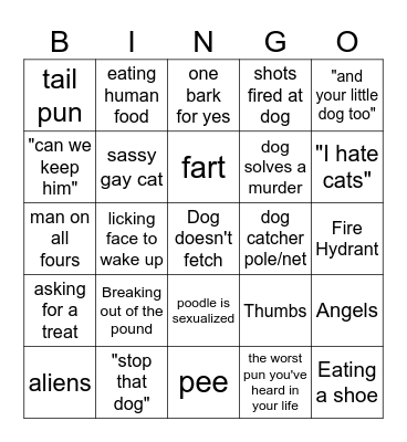 Talking Dog Movies Bingo Card