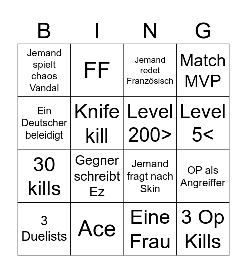 Valorant Bingo Card