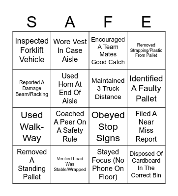 Safety Bingo Card