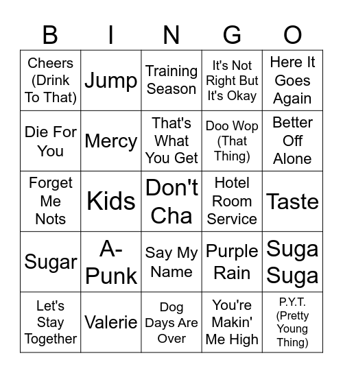 Game 2 - No Diggity, Just Bangers Bingo Card