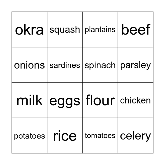 Groceries_Literacy Bingo Card