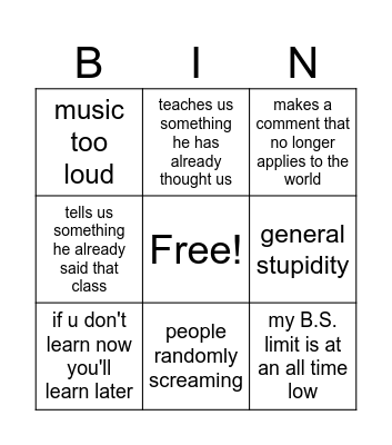 Mr. Gillespe Bingo Card