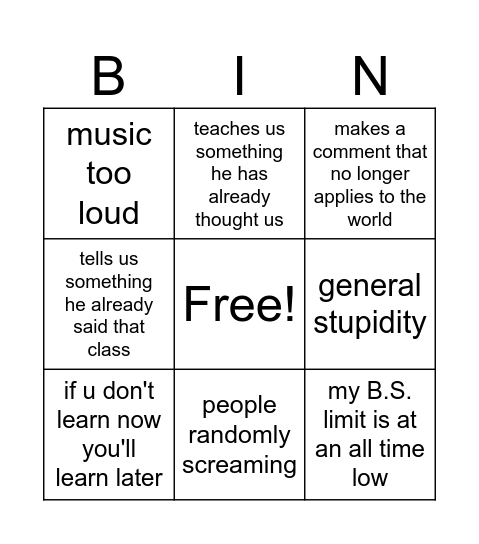 Mr. Gillespe Bingo Card