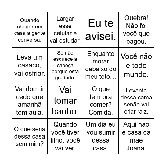 Bingo das mães Bingo Card