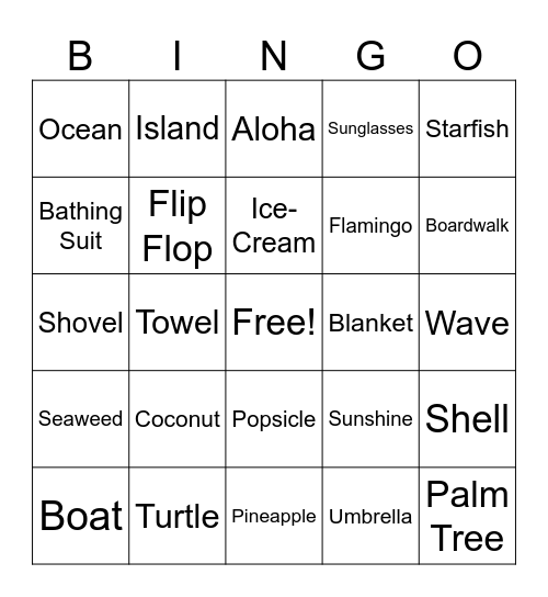 Beach Bingo Card