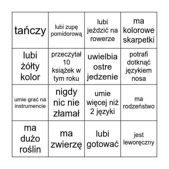 Ludzkie bingo Card