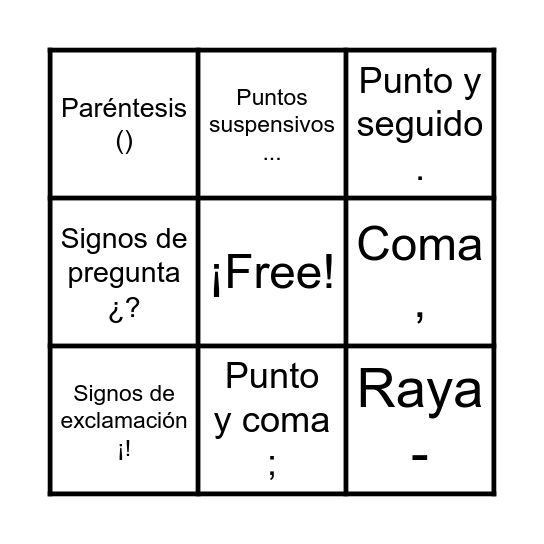 Bingo de signos Bingo Card