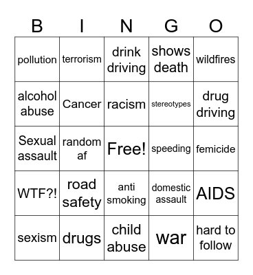 PSA Bingo Card