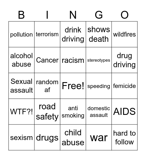 PSA Bingo Card