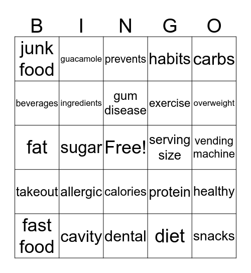 Unit 8 Vocabulary  Bingo Card