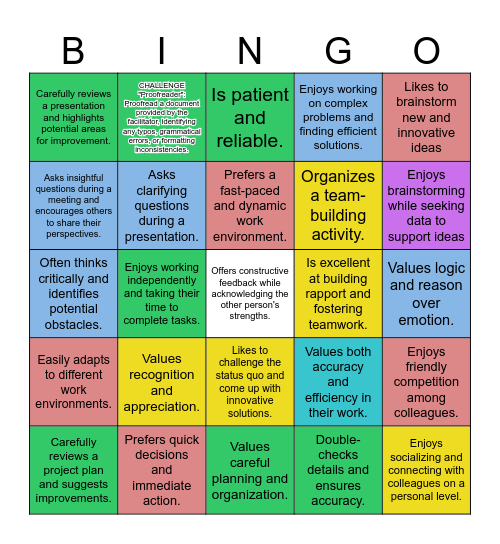 Insights Discovery Bingo Card