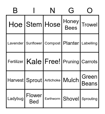 Garden Bingo Card