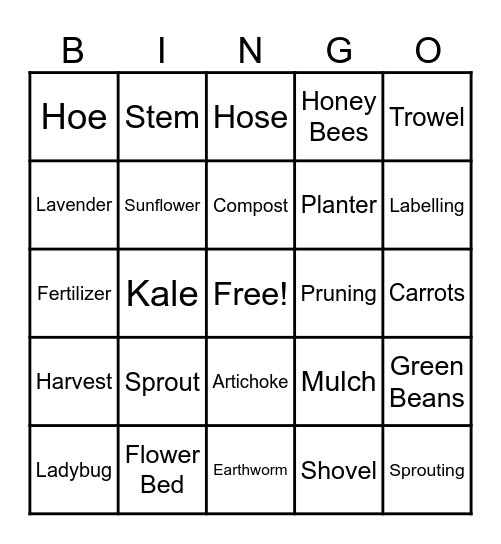 Garden Bingo Card