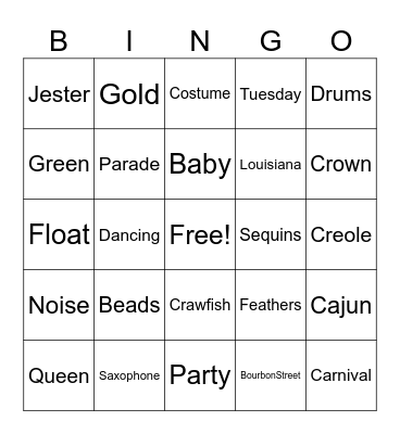 Mardi Gras Bingo Card