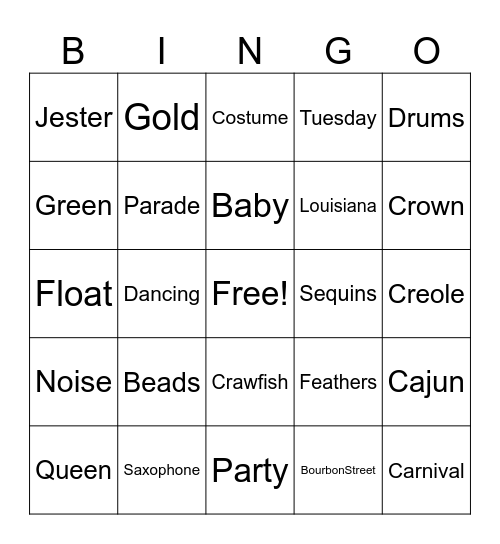 Mardi Gras Bingo Card