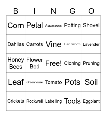 Garden Bingo Card