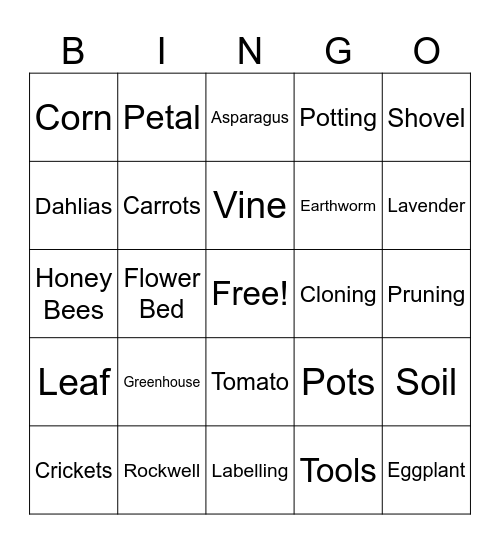 Garden Bingo Card