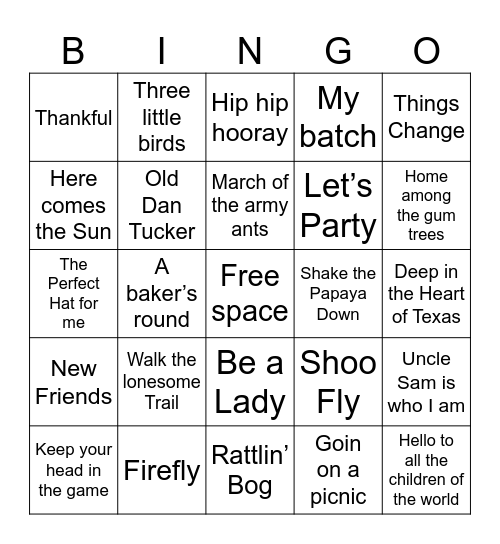 Music Class Bingo Card