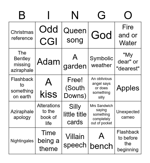 Good Omens Finale Bingo Card