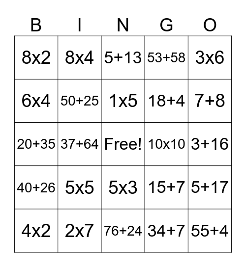 One digit muliplication Bingo Card