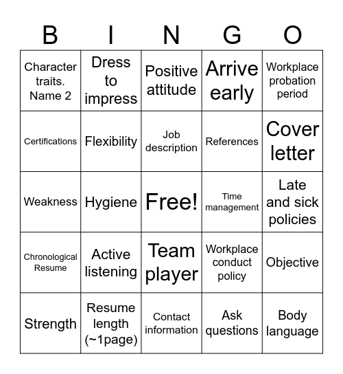 Untitled Bingo Card