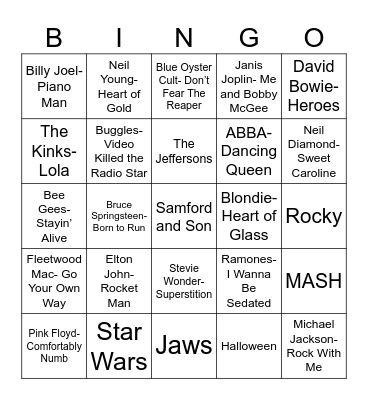 Radio Bingo Remember the 70's Bingo Card