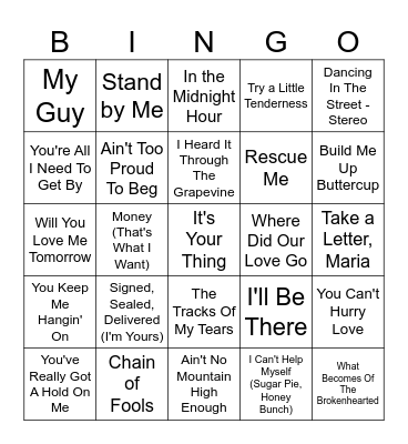 Soul Of The 60's Bingo Card