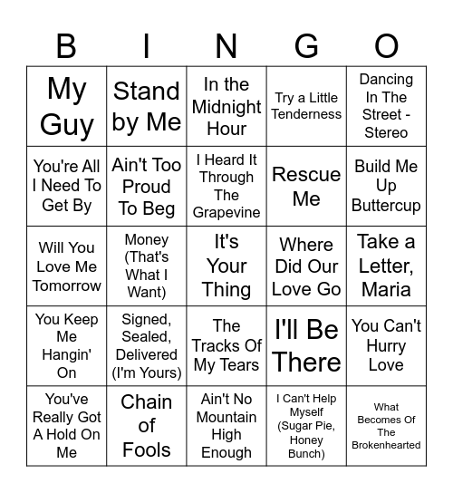 Soul Of The 60's Bingo Card