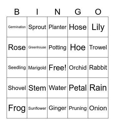 Garden Bingo Card