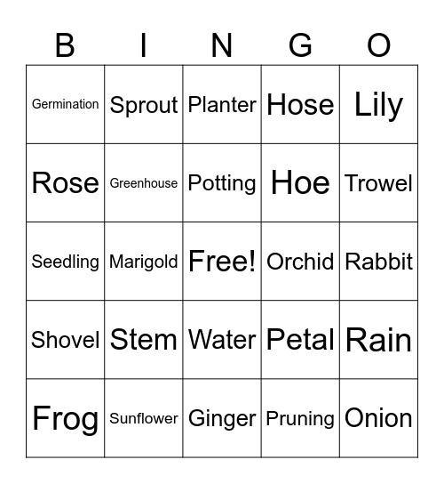 Garden Bingo Card