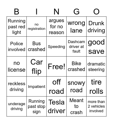 Idiots In Cars Bingo Card