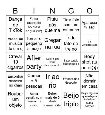 Queima Bingo Card