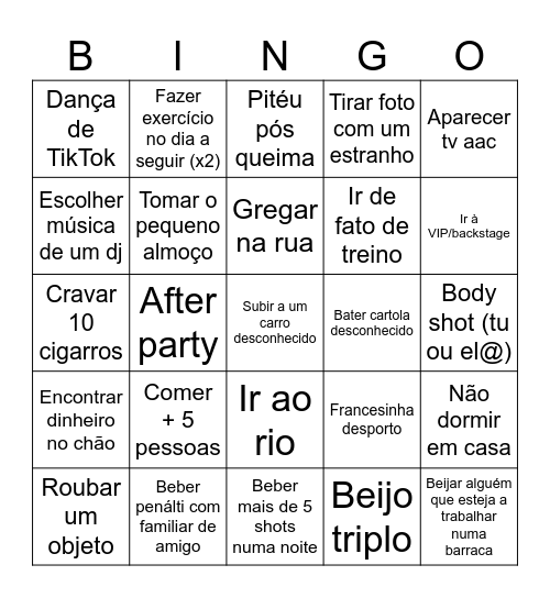 Queima Bingo Card