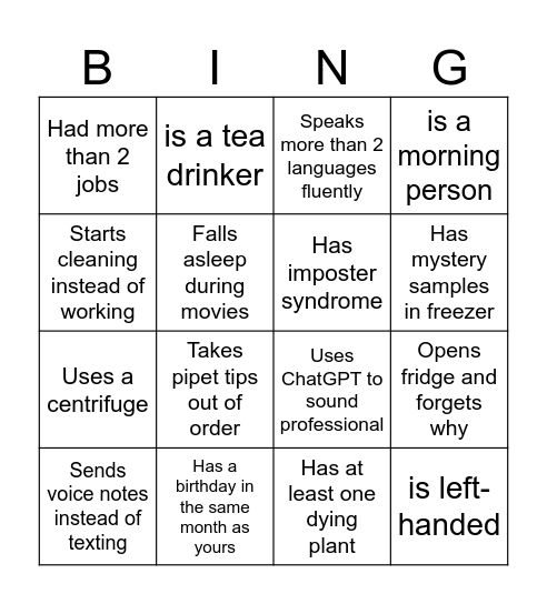 NRR26 Bingo Card