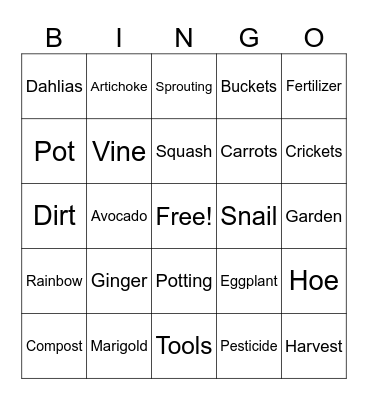 Garden Bingo Card