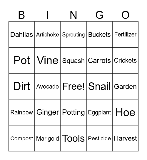 Garden Bingo Card