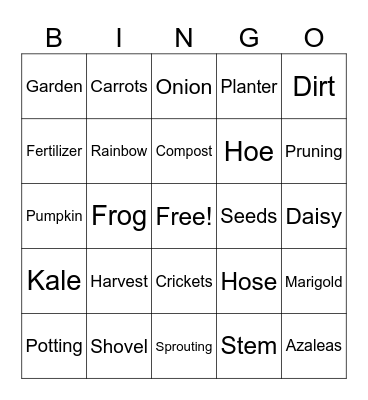 Garden Bingo Card
