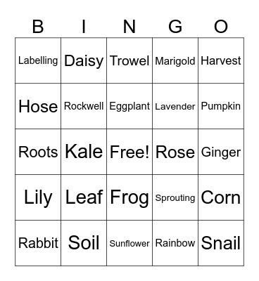 Garden Bingo Card
