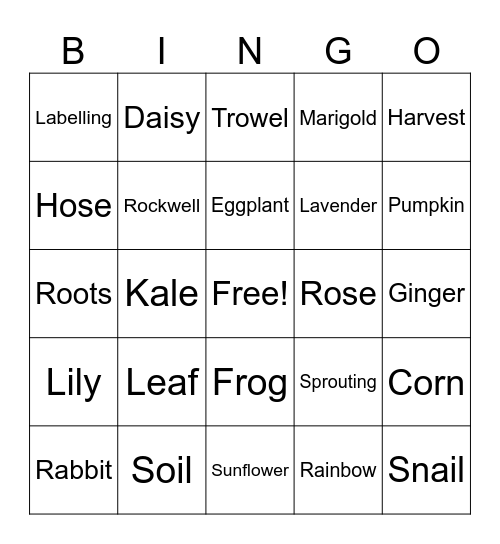 Garden Bingo Card